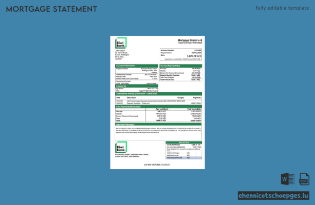 Kiwibank-Hypothekenabrechnung Neuseeland (Word- und PDF-Beispiel)
